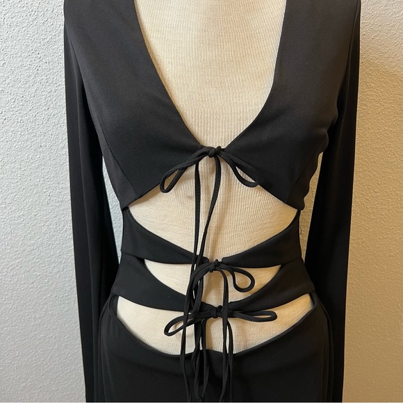 ZARA Cut-out Midriff Long sleeve Bodycon Mini dress in Black Size M NWT - Picture 8 of 11